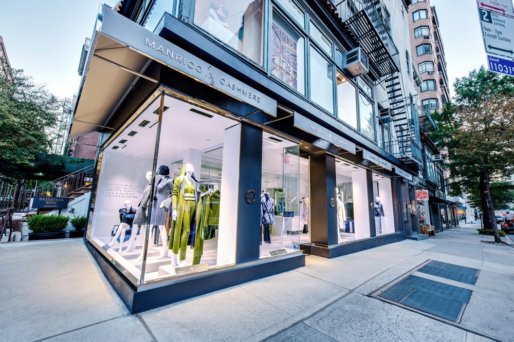 Manrico Cashmere store window with fade-protection film installed by Guardian Bastille on Madison Avenue, NYC.