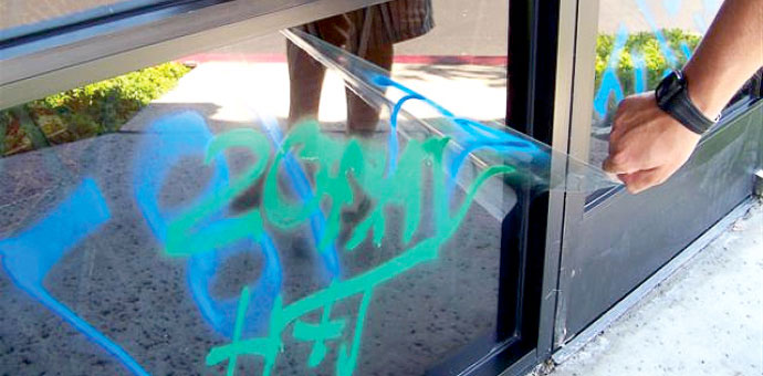 Anti-Graffiti Window Film Protection – Commercial Glass Security Anti-Graffiti Window Film installed by Guardian Bastille to protect glass surfaces from vandalism and scratches in a commercial building.
