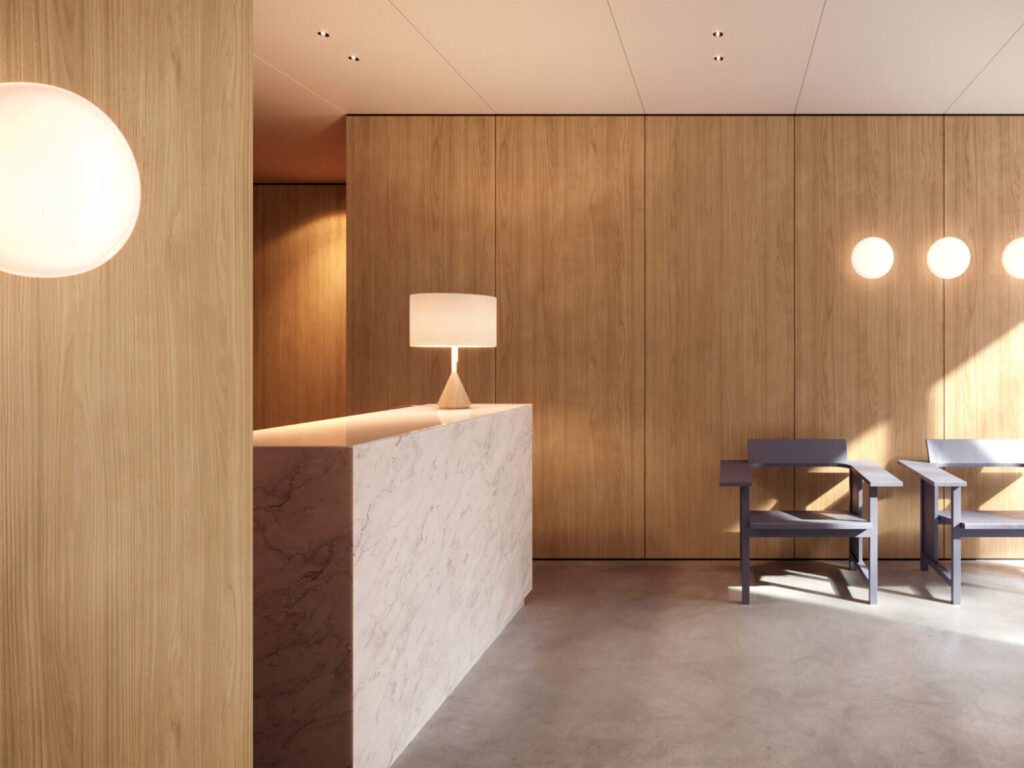 3M DI-NOC Architectural Film – Hotel Gear and Wall Application 3M DI-NOC architectural film applied to hotel gear and wall panels, providing a modern woodgrain look with durable surface performance.